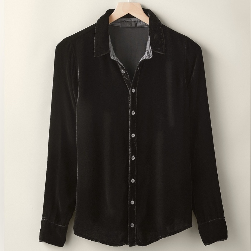 CP Shades Romy Velvet Button Down Shirt Black Size Small
